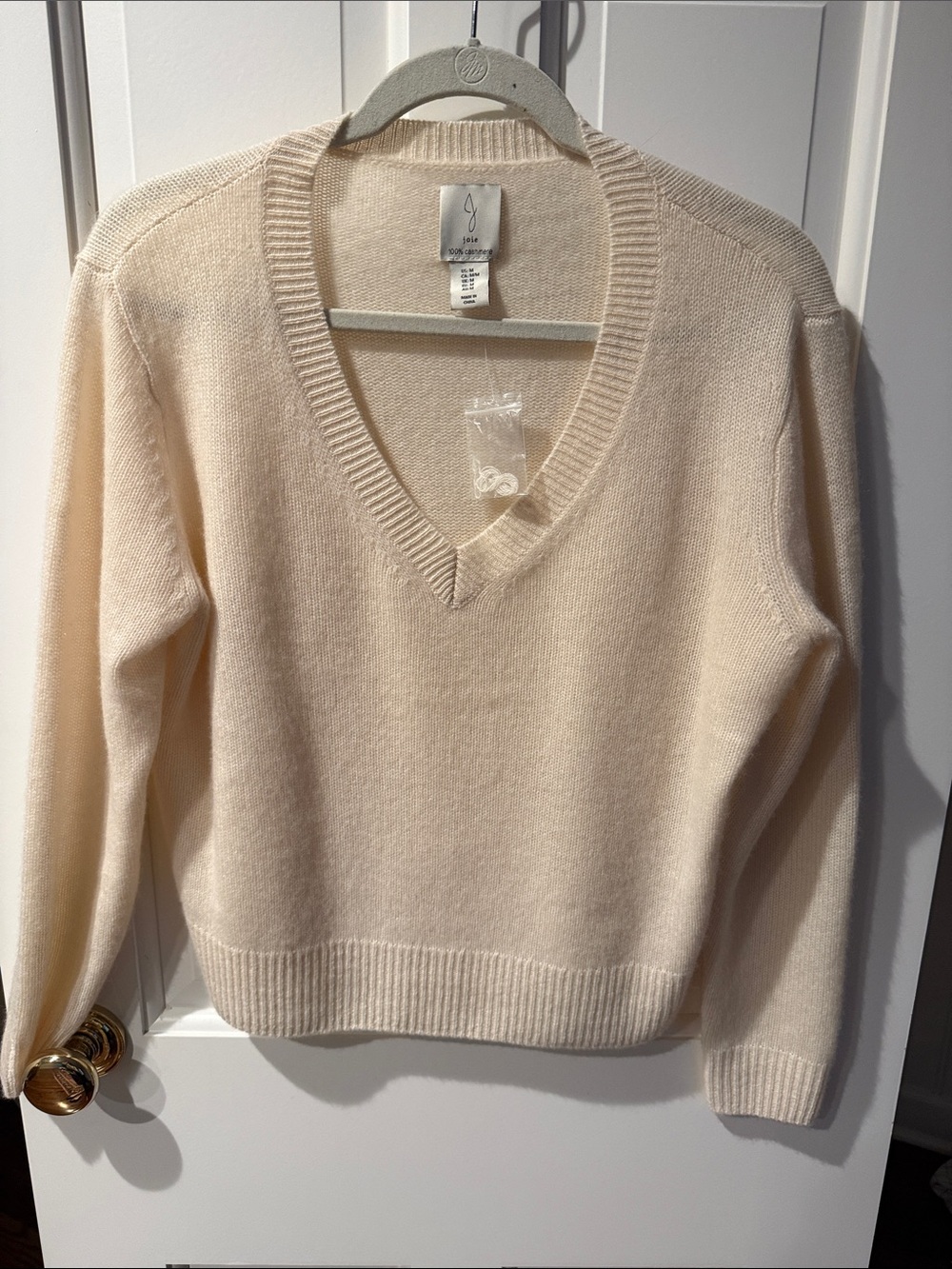JOIE CASHMERE CROPPED V NECK SWEATER COTTAGECORE LUXURY LOUNGEWEAR Cream Ivory M